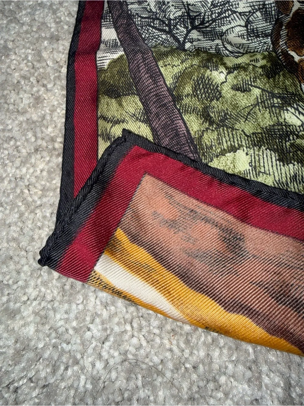 Wathne Africa Compass Print Silk Scarf with Yellow and Burgundy Accents